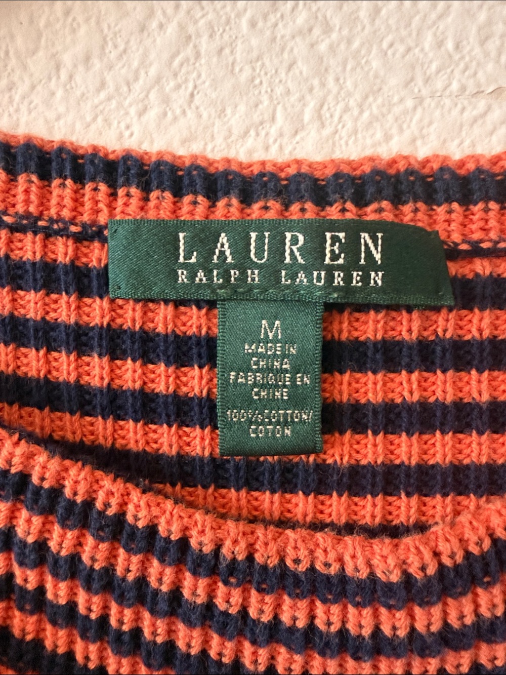 Ralph Lauren Y2K Cotton Boatneck Stripe Sweater Women’s M Orange Navy Fall - Picture 2 of 8